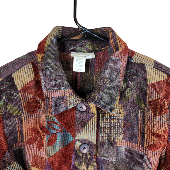 Coldwater Creek Blazer Jacket M Women Tapestry Fall Orange Blue Purple Leaf USA - Picture 4 of 11
